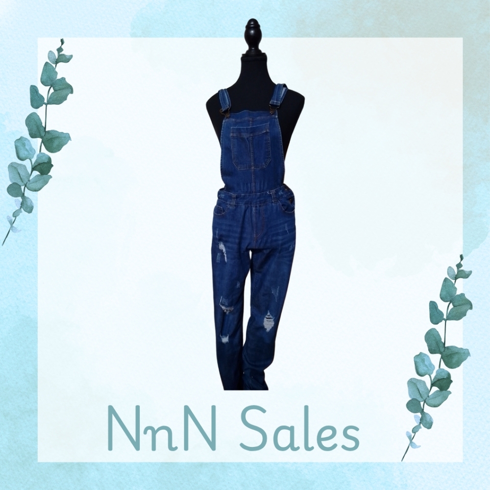 JVINI Blue Denim Overalls Fitted Sleeveless Design